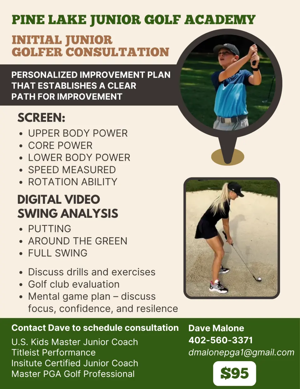 Junior golfer working with Dave Malone on a personalized improvement plan